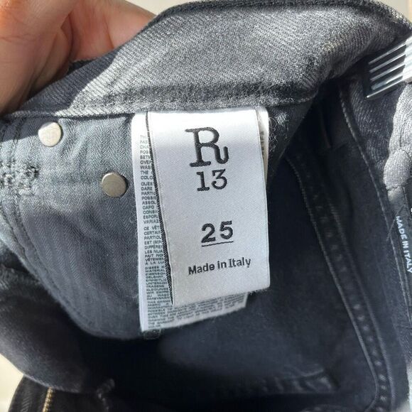 R13 Black Flare Wide Leg Jeans with Distressed Details - Picture 9 of 10